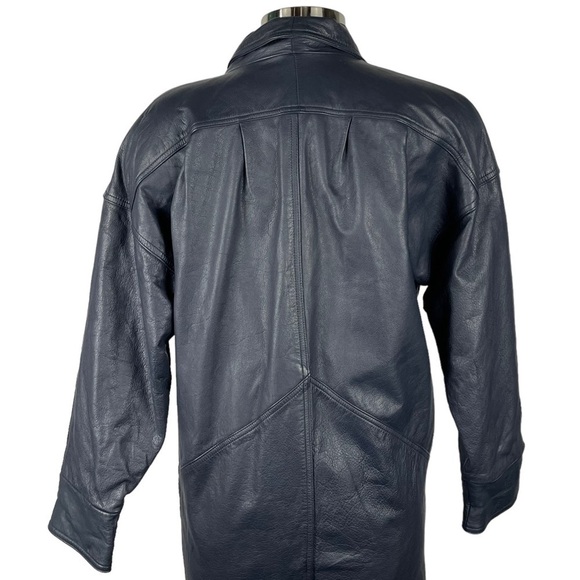 VINTAGE JACQUELINE FERRAR LEATHER NAVY BLUE OVERSIZED DROP SLEEVE 90S 80S JACKET - Picture 8 of 16